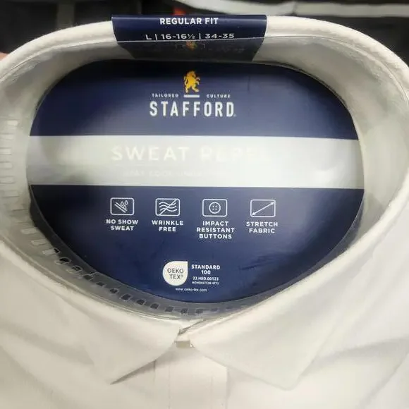 Stafford Men's Sweat Repel White Dress Shirt - Size L 16-16.5 NWT - Picture 3 of 5